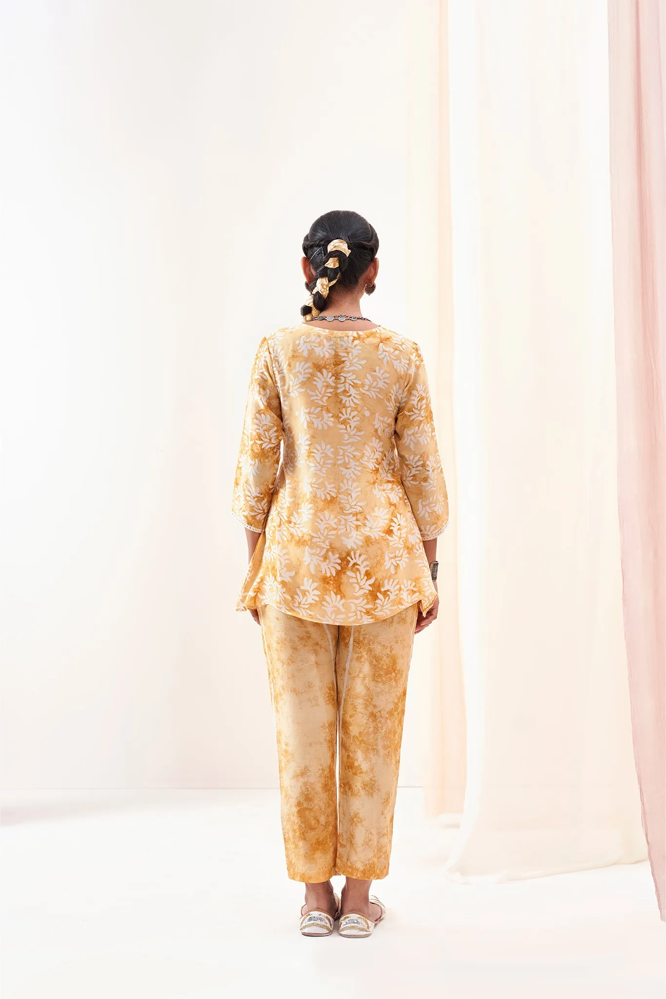 Yellow Batik Printed Viscose Muslin Co-ord Set