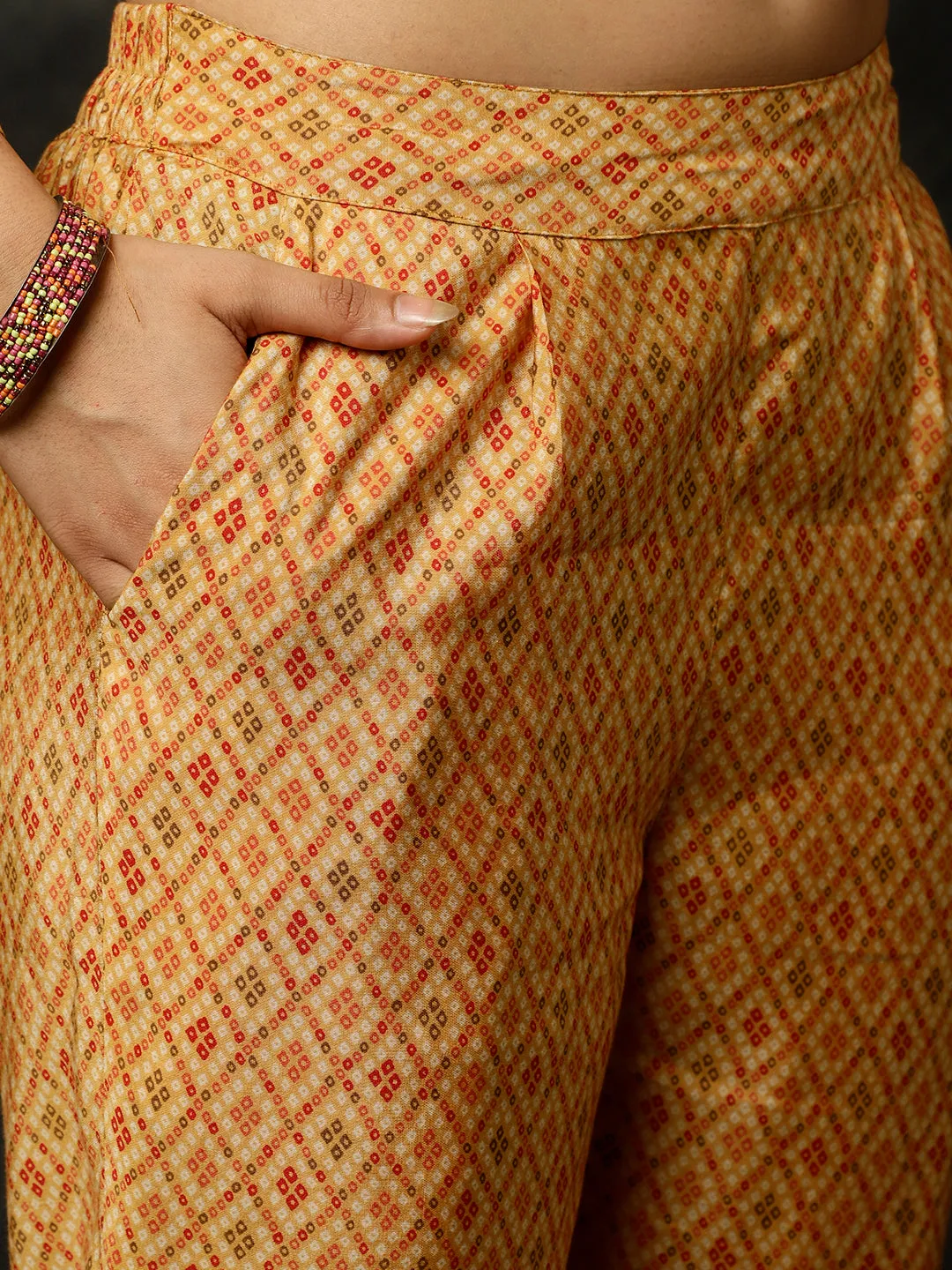 Yellow Foil Printed Kurta With Pants And Dupatta