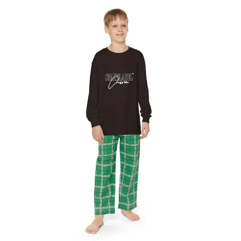 Youth Long Sleeve Holiday Outfit Set | Cotton Top & Bottoms, Plaid Pattern