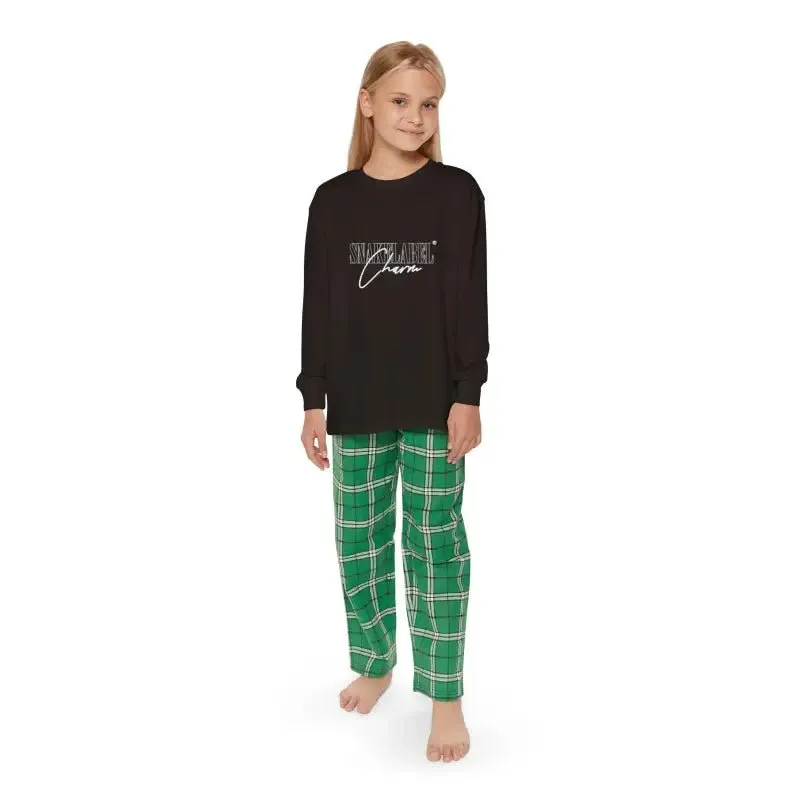 Youth Long Sleeve Holiday Outfit Set | Cotton Top & Bottoms, Plaid Pattern