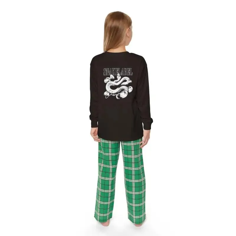 Youth Long Sleeve Holiday Outfit Set | Cotton Top & Bottoms, Plaid Pattern