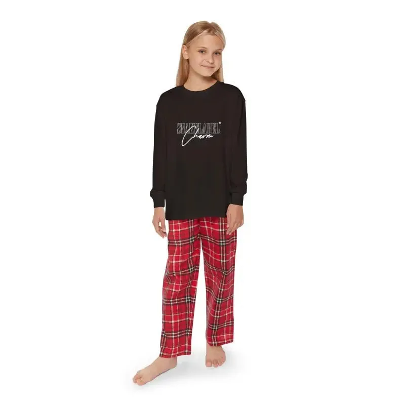Youth Long Sleeve Holiday Outfit Set | Cotton Top & Bottoms, Plaid Pattern