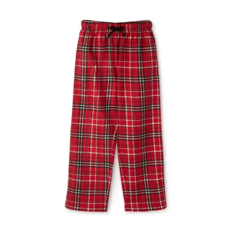 Youth Long Sleeve Holiday Outfit Set | Cotton Top & Bottoms, Plaid Pattern
