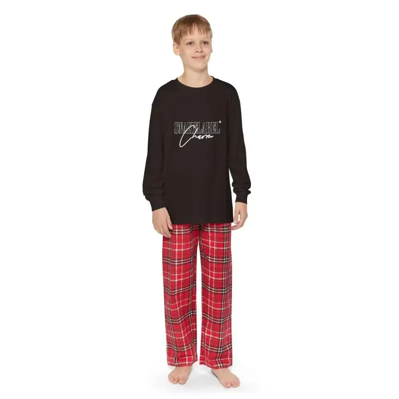 Youth Long Sleeve Holiday Outfit Set | Cotton Top & Bottoms, Plaid Pattern