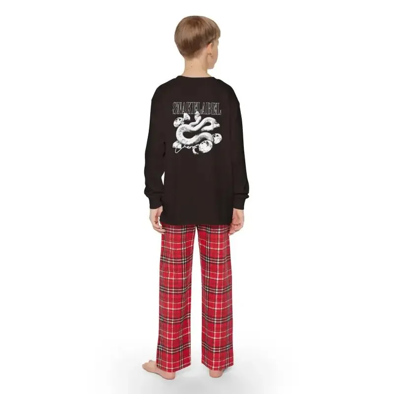 Youth Long Sleeve Holiday Outfit Set | Cotton Top & Bottoms, Plaid Pattern