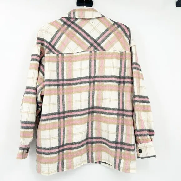 Zara Womens Bloggers Fav Fall Plaid Wool Blend Oversized Shirt Jacket Shacket S