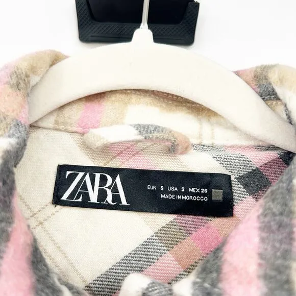 Zara Womens Bloggers Fav Fall Plaid Wool Blend Oversized Shirt Jacket Shacket S