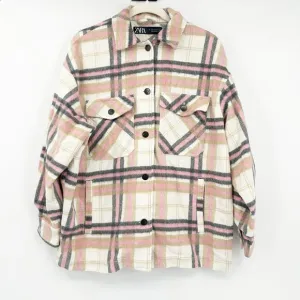 Zara Womens Bloggers Fav Fall Plaid Wool Blend Oversized Shirt Jacket Shacket S