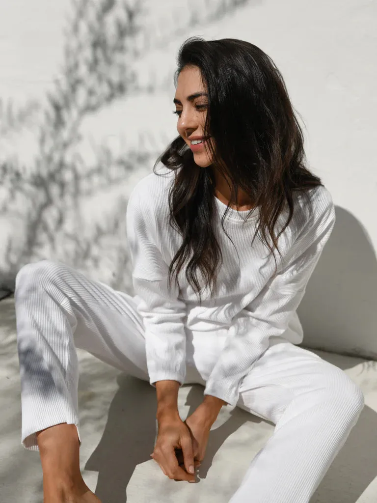 Zaza Ribbed Cotton Lounge Set White