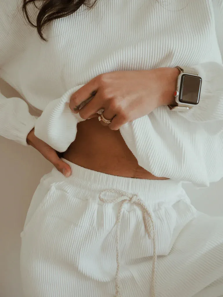 Zaza Ribbed Cotton Lounge Set White