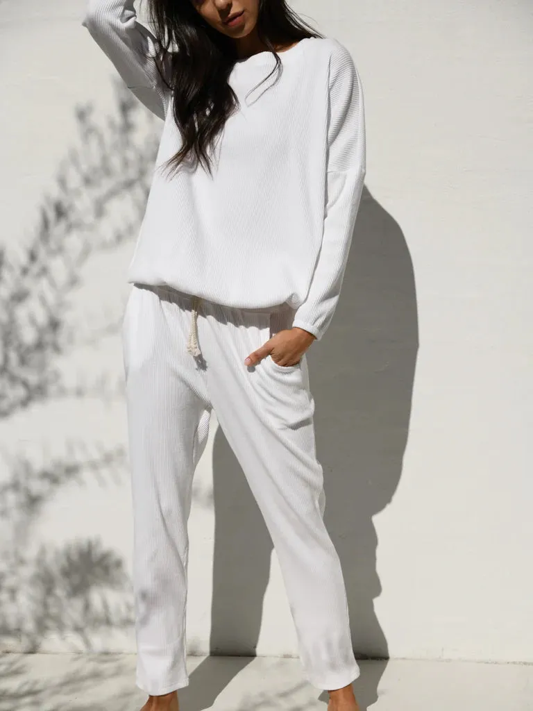 Zaza Ribbed Cotton Lounge Set White