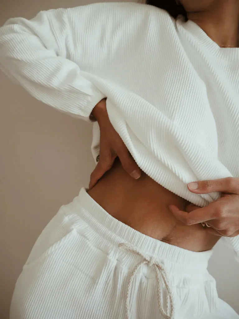 Zaza Ribbed Cotton Lounge Set White