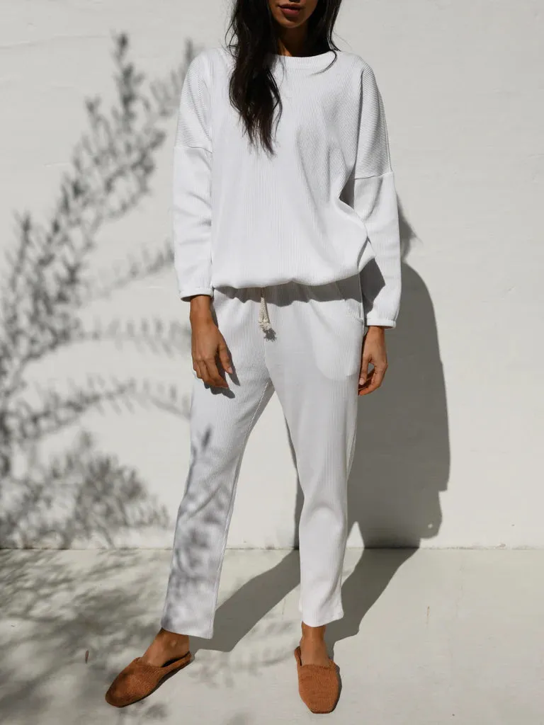 Zaza Ribbed Cotton Lounge Set White